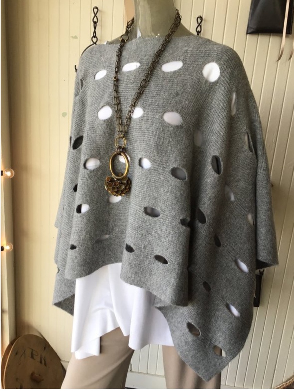 Kerisma Cream Hole-Pattern Poncho